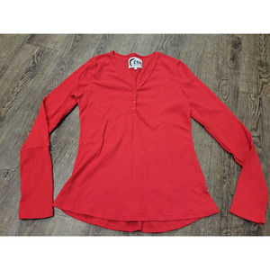 ZYIA Active Henley Long Sleeve Top Red Womens Large Ribbed Thermal Textured